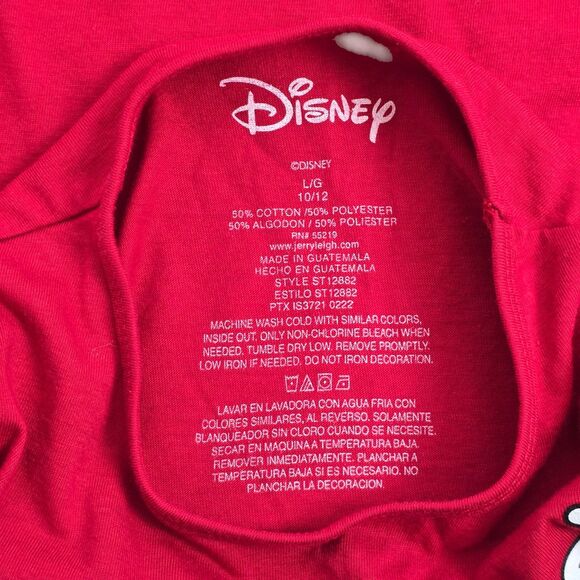 Disney Minnie Mouse Girls Red Glitter Shirt L/G 10/12 Short Sleeve w Side Ties - Picture 3 of 4